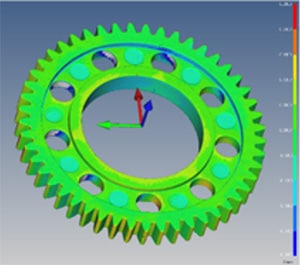 Superimposed comparison of CAD data and the actual part 