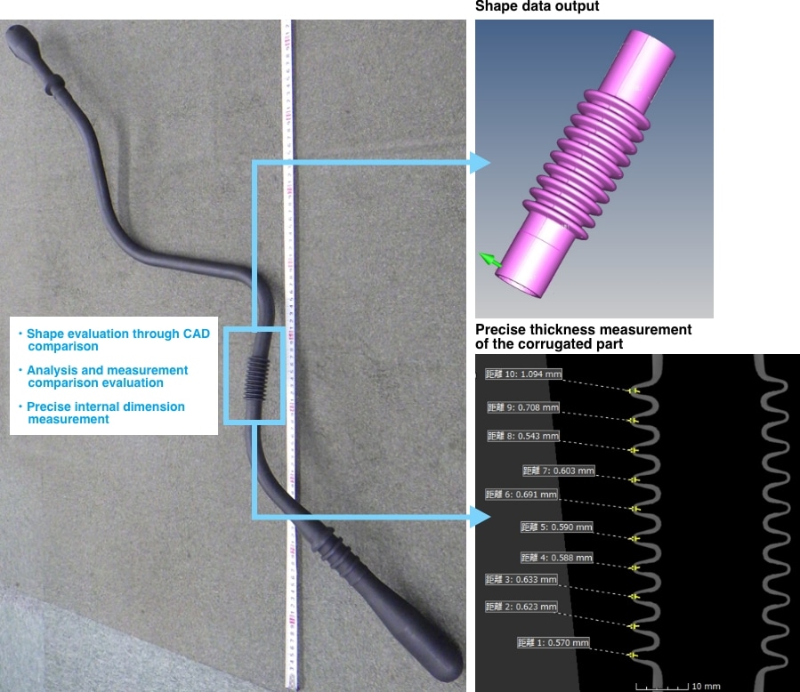 Internal measurement of a corrugated part 